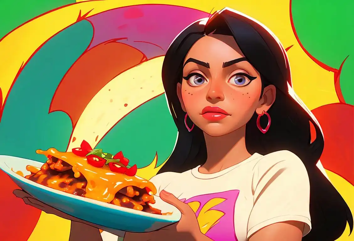 Young woman in colorful Mexican attire, enjoying a mouthwatering enchilada with salsa, vibrant Mexican marketplace in the background..
