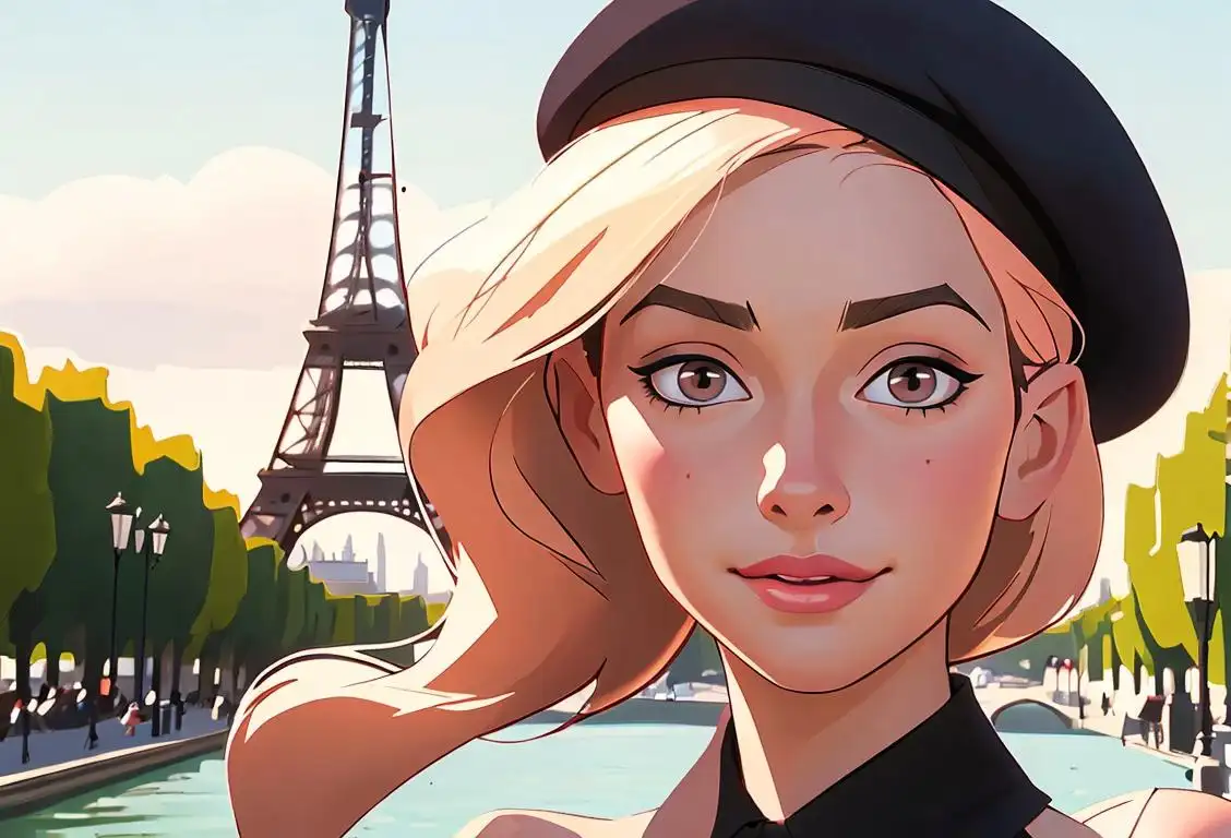 Cheerful artist drawing a lovely landscape, wearing a beret, Parisian fashion, Eiffel Tower in the background..