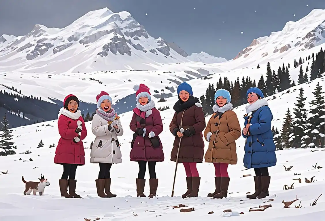 A diverse group of people standing on a snowy mountain, each dressed in their unique winter outfits, embracing their individuality with joy and laughter..