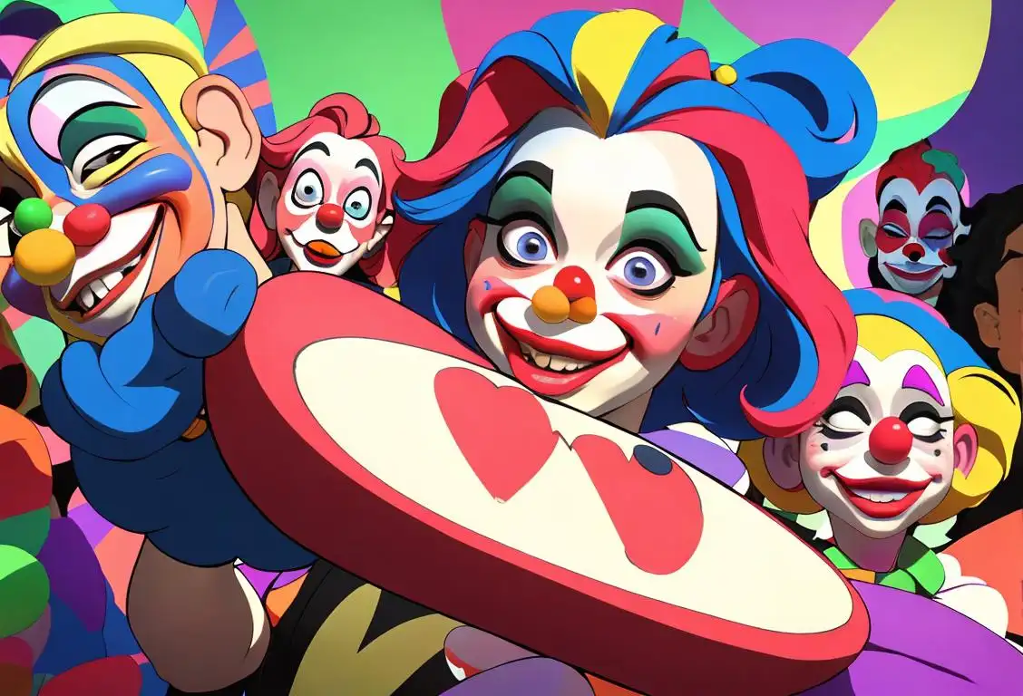 Happy National Doink Day! Picture a group of friends wearing oversized clown shoes, colorful wigs, and holding silly props, surrounded by a carnival atmosphere..