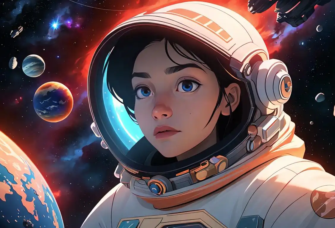 An astronaut exploring a vibrant, star-filled universe with their spacesuit displaying a futuristic fashion, amidst a picturesque cosmic landscape..