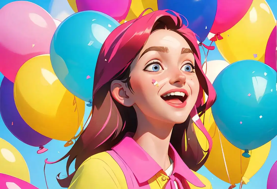 Young person named Christy, wearing a fun and colorful outfit, enjoying a joyful moment, surrounded by balloons and confetti..